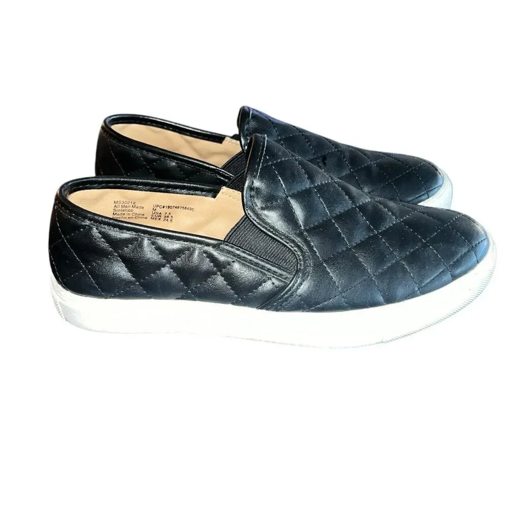 Mountain Sole Women's Slip On Black Sneaker Cushioned Comfort Quilted Size 7.5